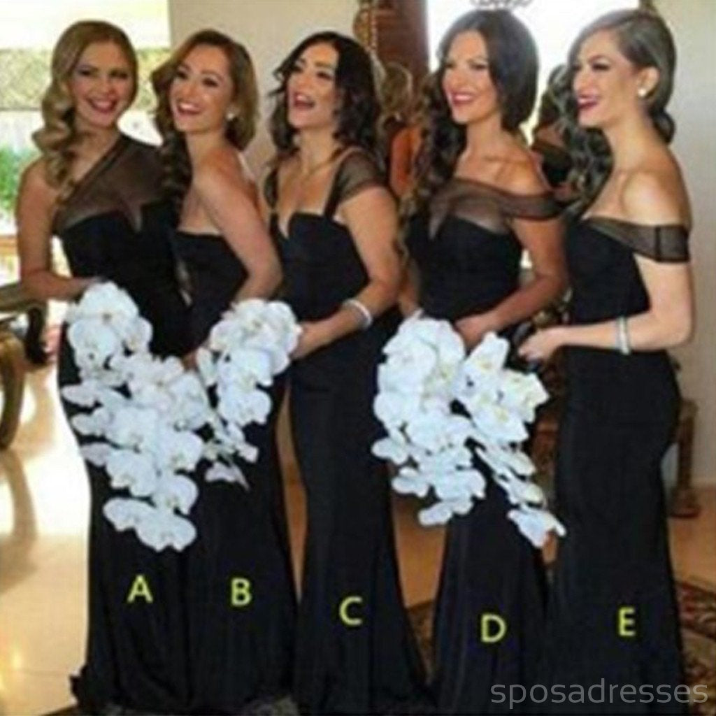 Mismatched Different Styles Cheap Sexy Black Long Mermaid Bridesmaid Dresses, WG54