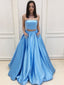 Sexy Two Pieces Strapless Blue A linha Custom Long Prom Dresses, 17383