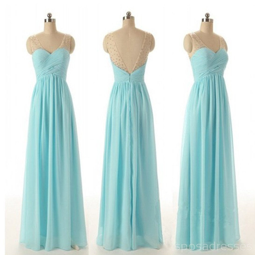 Junior Off Shouler V-neck Blue Chiffon Formal Bridesmaid Dresses, WG56