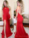 Sexy Backless Side Slit Red Mermaid Red Long Cheap Evening Prom Dresses, 17535