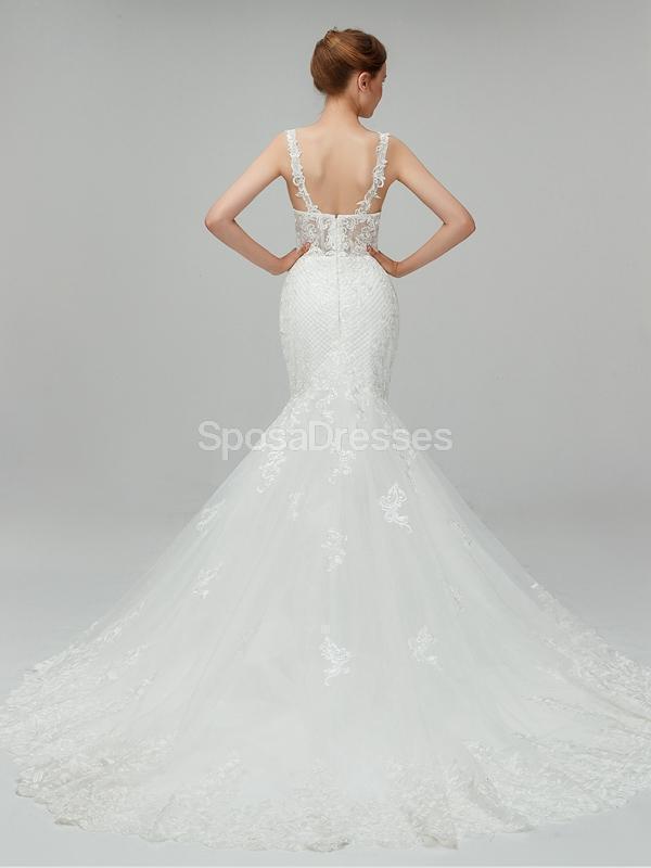 See Through Straps Lace Mermaid Cheap Wedding Dresses Online, Unique Bridal Dresses, WD558