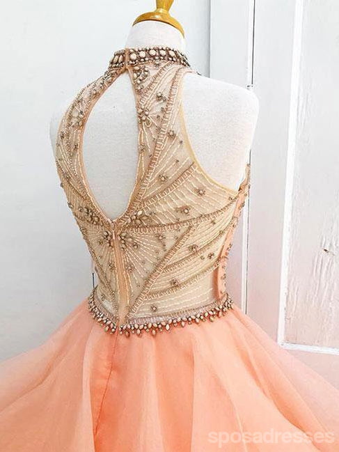 Sexy Open Back Orange Halter Zarte Perlen Lange Abend Prom Kleider, 17347