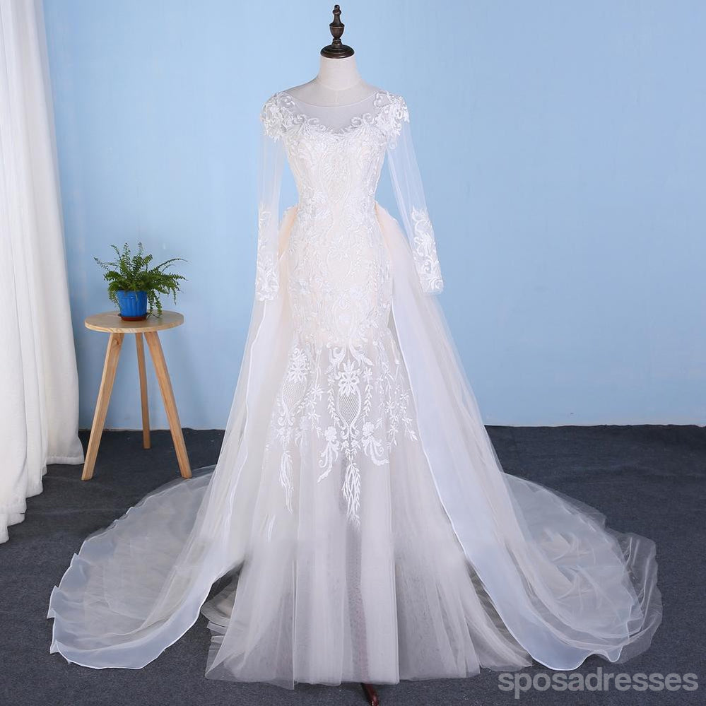 Long Sleeve Detachable Skirt Lace Mermaid Wedding Bridal Dresses, Cheap Custom Made Wedding Bridal Dresses, WD275