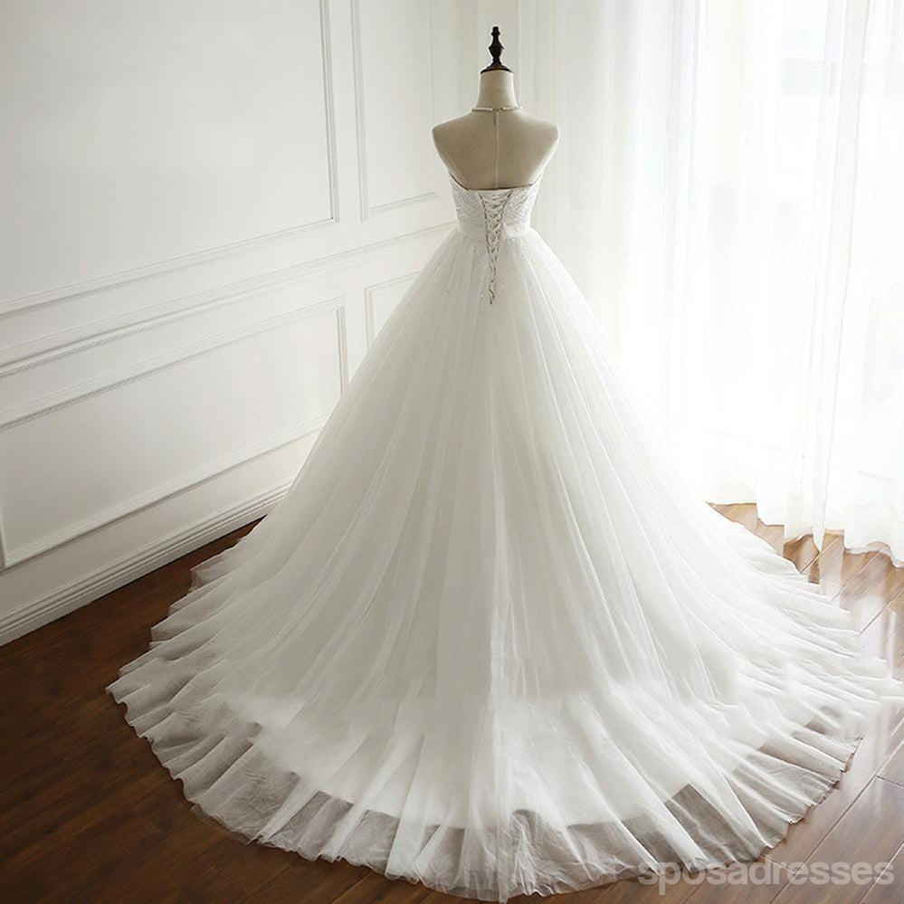 Simples Sem tiras Umas Pérolas de linha Vestidos de Casamento de Casamento Enfeitados com contas, Vestidos de Casamento de Casamento Feitos Alfandegários Baratos, WD276