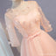 Long Sleeve Light Peach Open Back Lace Cute Homecoming Prom Dresses, Affordable Short Party Prom Dresses, Perfect Homecoming Dresses, CM319