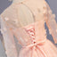 Long Sleeve Light Peach Open Back Lace Cute Homecoming Prom Dresses, Affordable Short Party Prom Dresses, Perfect Homecoming Dresses, CM319