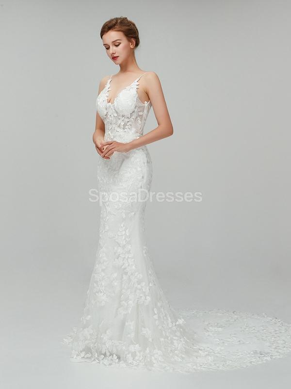 Classic Lace Straps Mermaid Cheap Wedding Dresses Online, Unique Bridal Dresses, WD560