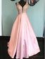 V Neck Pink A línea Heavliy Beaded Long Evening Prom Dresses, 17540