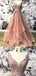 V-neck Dusty Peach Tulle A-line Long Evening Prom Dresses, Cheap Party Custom  Prom Dresses, 18624