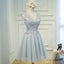 Popular V Neckline Gray Lace Tulle Short Homecoming Prom Dresses, Affordable Short Party Prom Sweet 16 Dresses, Perfeito Homecoming Cocktail Dresses, CM365