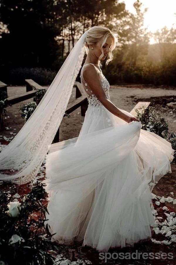 A-line V Neck Cute Cheap Wedding Dresses Online, Cheap Bridal Dresses, WD613