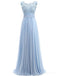 Light Blue Lace See Through Chiffon Long Evening Prom Dresses, 17529