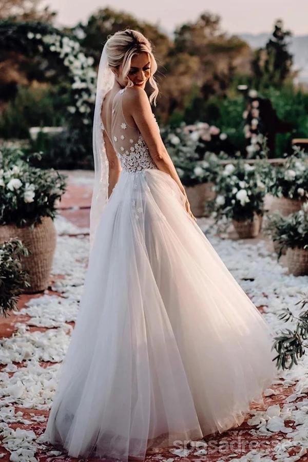 Una línea de vestidos de novia baratos con cuello en V lindos en línea, vestidos de novia baratos, WD613