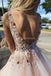 Sexy Backless Pink Lace Beaded Evening Prom Dresses, Evening Party Prom Dresses, 12289