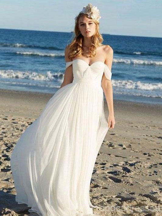 De l'épaule robes de mariée de plage bon marché décontractées uniques, WD312