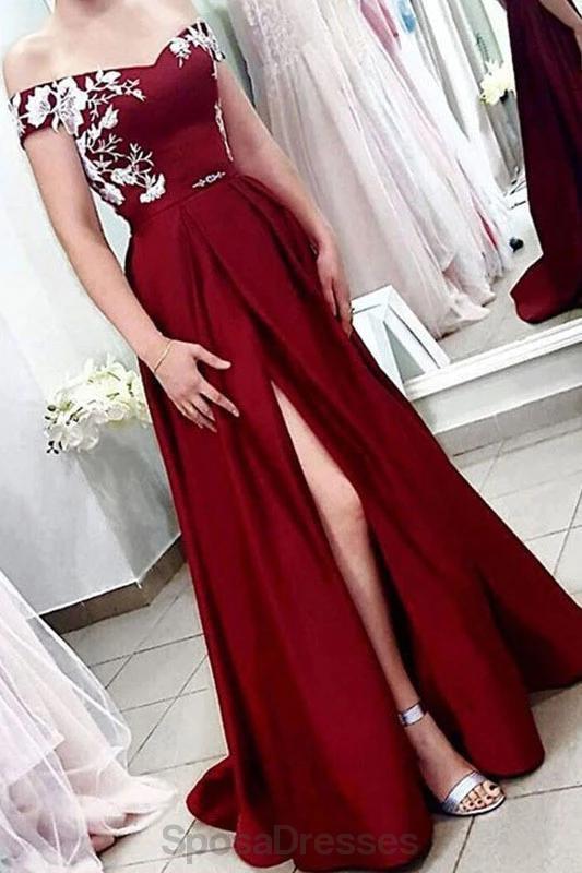 Off Shoulder Dark Red Side Slit Cheap Evening Prom Kleider, Abend Party Prom Kleider, 12148