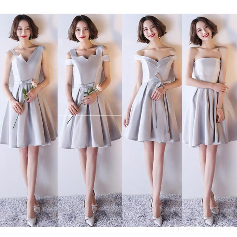 Silver Gray Short Mismatched Simples Short Bridesmaid Dresses Online, WG504