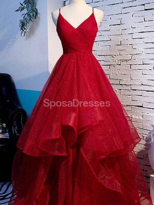 Spaghetti Straps Backless Ruffle Evening Prom Dresses, Evening Party Prom Dresses, 12270