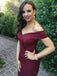 Sexy Off Shoulder Maroon Side Slit Mermaid Long Evening Prom Dresses, 17547