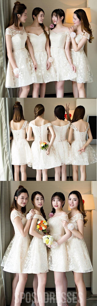 Mismatched Lace Short Bridesmaid Dresses, Cheap Bridesmaid Dresses,BD022