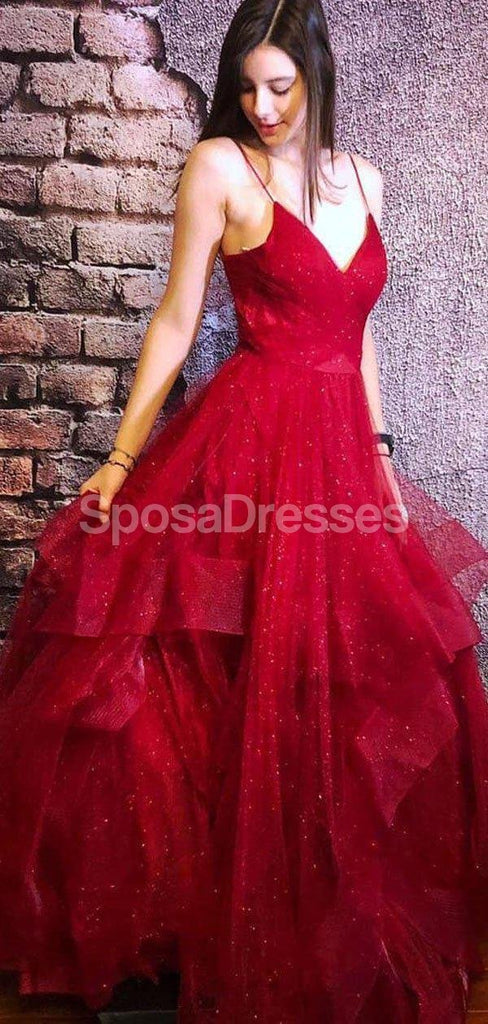 Spaghetti Straps Backless Ruffle Evening Prom Dresses, Evening Party Prom Dresses, 12270