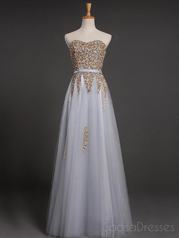 Vestido de Novia de color Gris Tul con Cuentas Una línea de Noche Largos vestidos de fiesta, Vestidos 17618