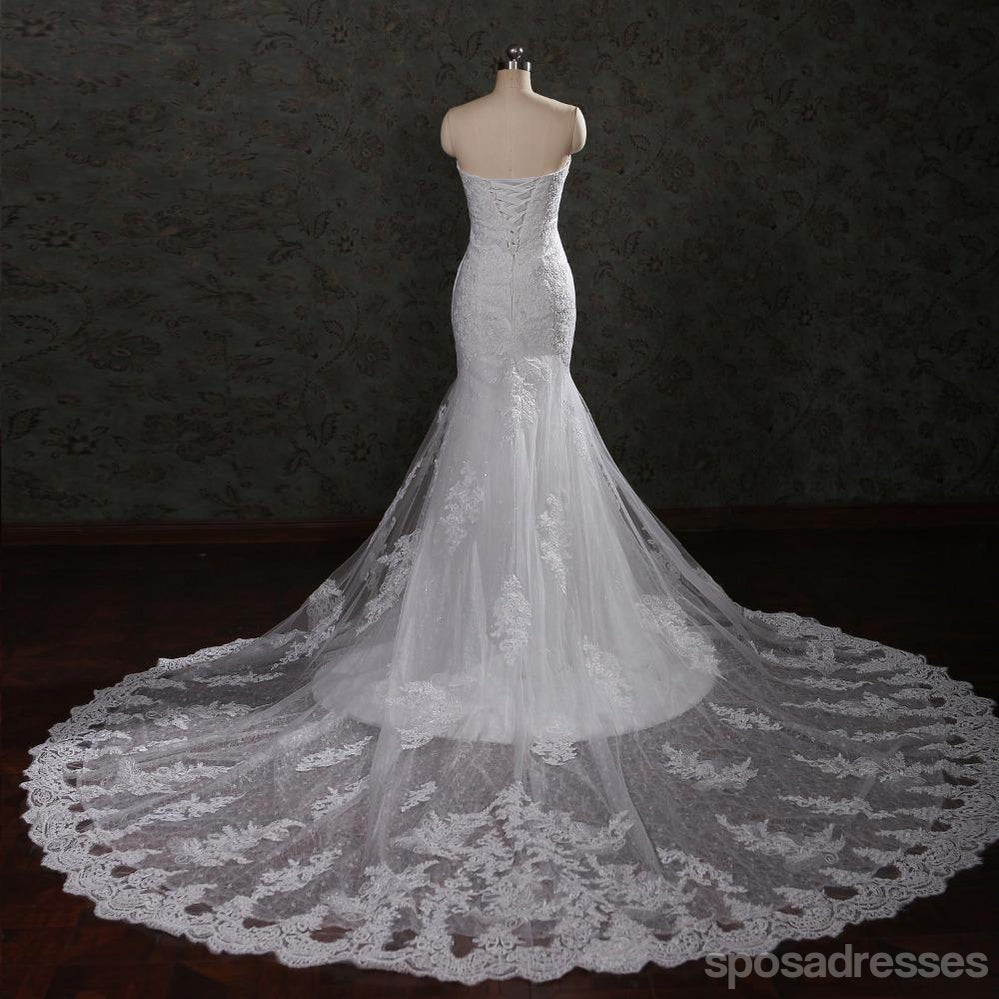 Sweetheart Strapless Lace Mermaid Pearls Beaded Wedding Bridal Dresses, Cheap Custom Made Wedding Bridal Dresses, WD278