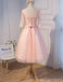 Long Sleeve Light Peach Open Back See Through Lace Cute Homecoming Prom Dresses, Affordable Short Party Prom Dresses, Perfect Homecoming Dresses, CM318