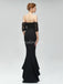 Short Sleeves Lace Mermaid High Low Black Cheap Bridesmaid Vestidos Online, WG581