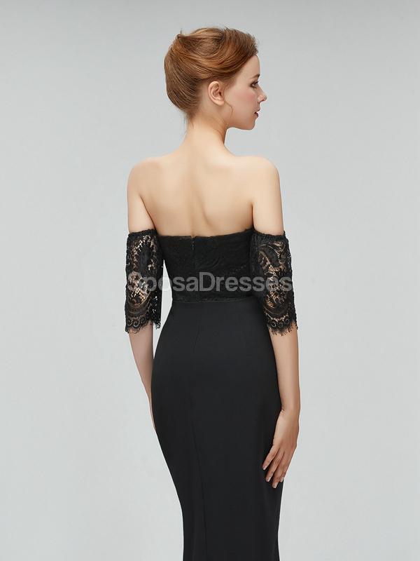 Short Sleeves Lace Mermaid High Low Black Cheap Bridesmaid Vestidos Online, WG581