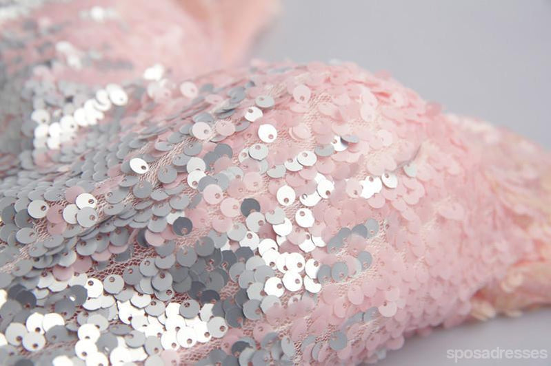 Robe de soirée courte rose pailletée à paillettes scintillantes et mignonnes, CM510