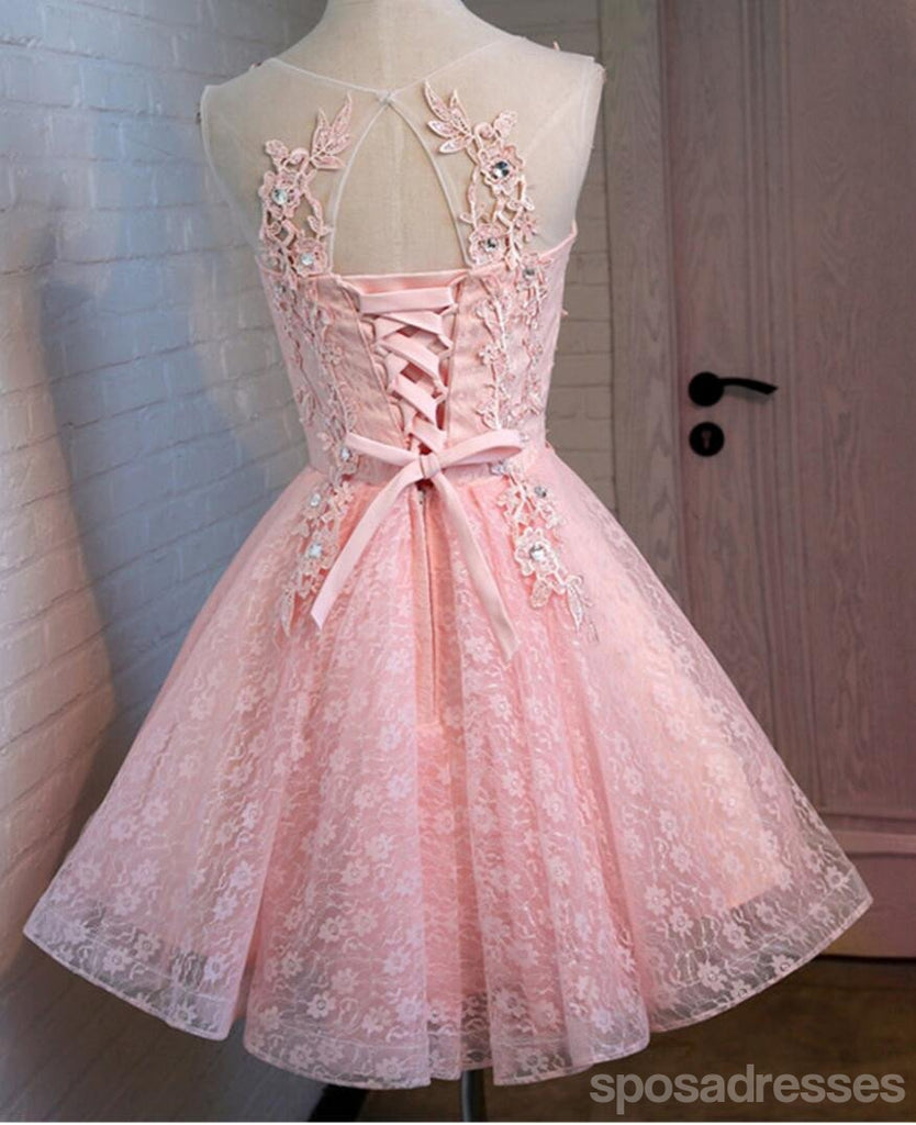 Pink Open Back Lace Beaded Cute Homecoming Prom Kleider, Günstige Kurzes Partei Prom Kleider, die Perfekte Homecoming Kleider, CM320