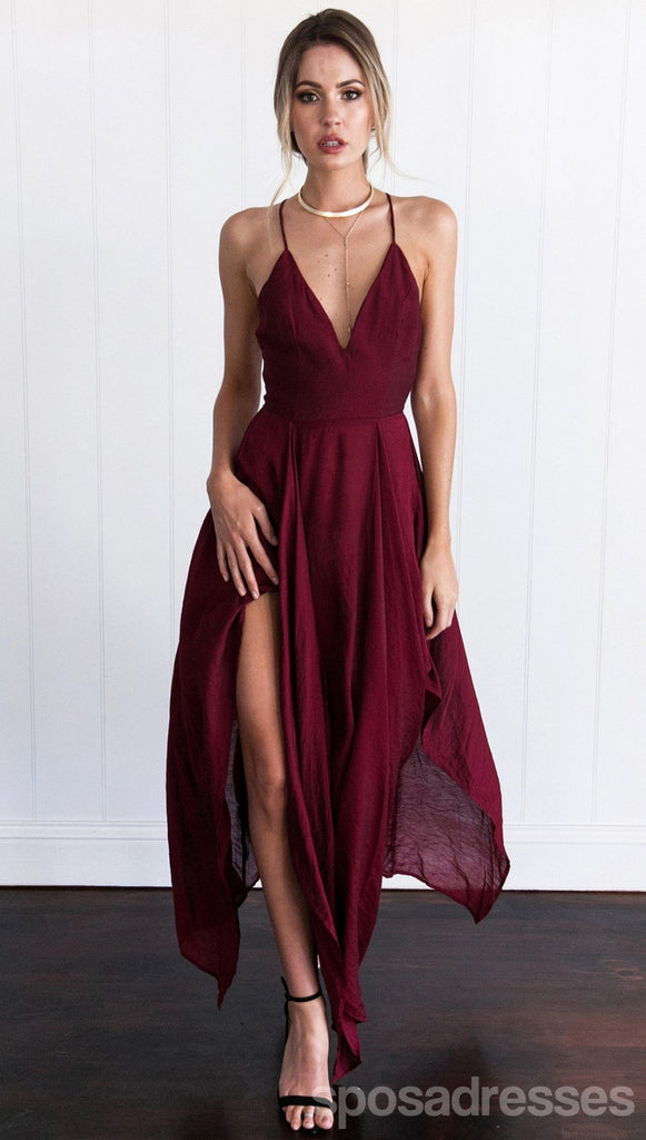 Robe de soirée pas cher rouge foncé haute façon fendue latérale 2018, CM512