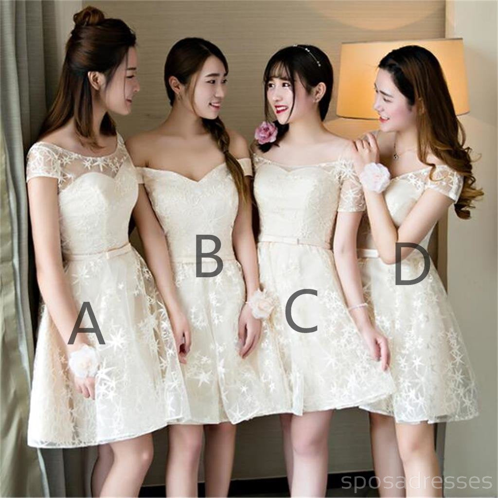 Mismatched Lace Short Bridesmaid Dresses, Cheap Bridesmaid Dresses,BD022