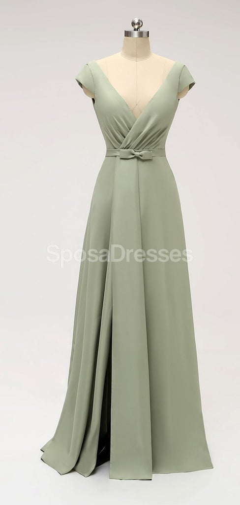 Short Sleeves Floor Length Chiffon Sofa Green Bridesmaid Dresses Online, WG587