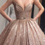 Gold Sequin Ball Gown Sparkly Long Evening Prom Dresses, Evening Party Prom Dresses, 18619