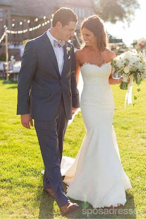 Manga curta vê por flor feita à mão vestidos de casamento de casamento longos azuis empoeirados, WD282