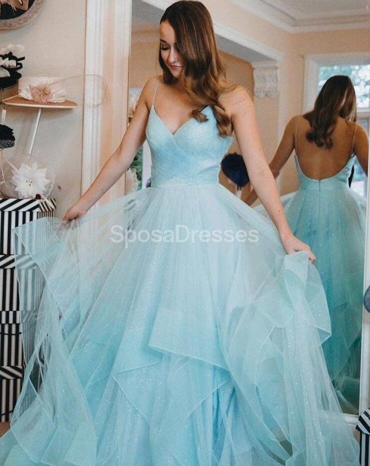 Spaghetti Straps Backless Ruffle Evening Prom Dresses, Evening Party Prom Dresses, 12270