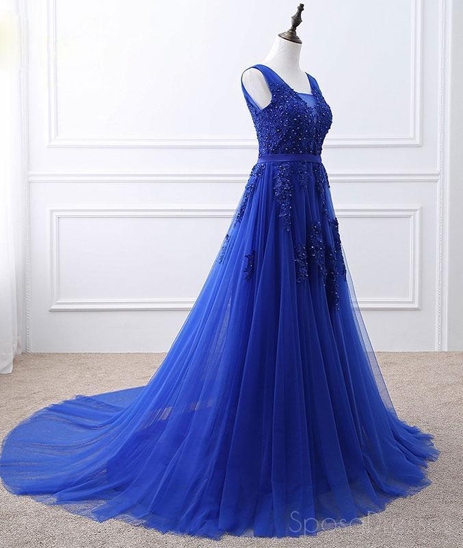 Royal Blue V Neck Lace Perle Applique Longue Soirée Robes de bal, Cheap Sweet 16 Robes, 18426