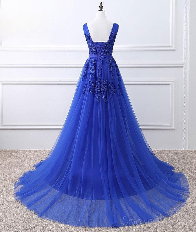 Royal Blue V Neck Lace Perle Applique Longue Soirée Robes de bal, Cheap Sweet 16 Robes, 18426