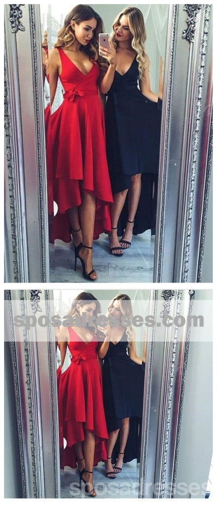 Alta Baixa Decote em V Simples, Barato Curto Vermelho Vestidos de Regresso a casa On-line, CM535