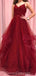 Sexy Backless Dark Red A-line Ruffle Evening Prom Dresses, Evening Party Prom Dresses, 12194