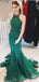 Halter Frisado Verde Esmeralda Sereia Longa Noite, Vestidos de Baile Barato Sweet 16 Dresses, 18425