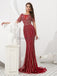 Scoop Short Sleeves Beaded Red Evening Prom Dresses, Evening Party Prom Dresses, 12081