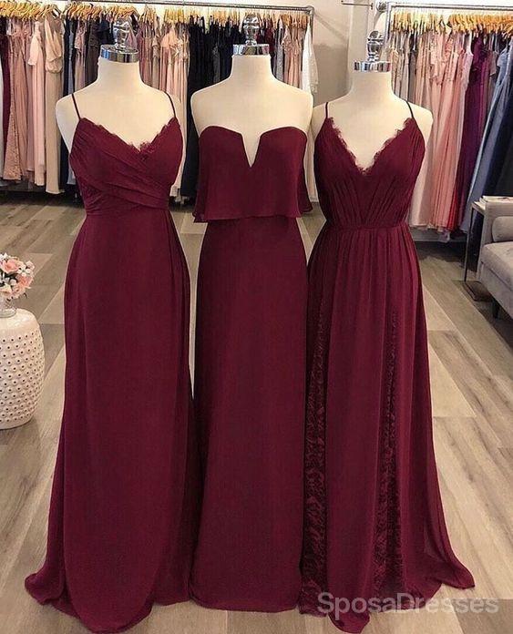 Burgund Mismatched günstige Chiffon Lange Hochzeit Brautjungfer Kleider, WG130