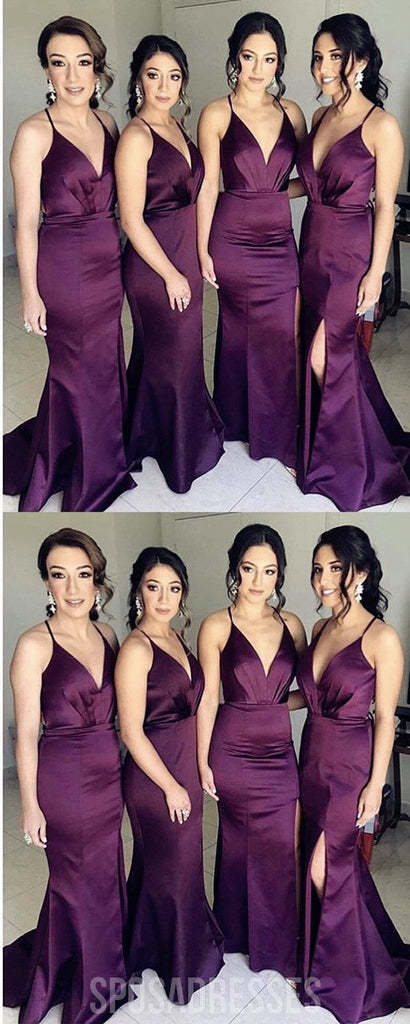 Purple Side Slit Mermaid Cheap Long Bridesmaid Dresses Online, WG285