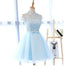 High Neckline Light Blue Cute Homecoming Prom Dresses, Affordable Sweet 16 Dresses, CM331