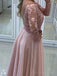 Aus Schulter Backless Langarm Blush Rosa Abend Prom Kleider, 17401