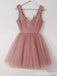 Dusty Pink V Neck Lace Cheap Short Homecoming Dresses Online, CM594