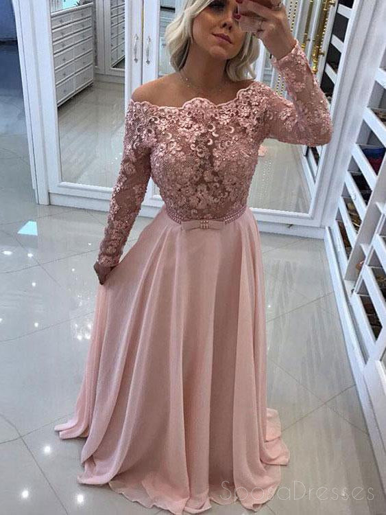 Aus Schulter Backless Langarm Blush Rosa Abend Prom Kleider, 17401